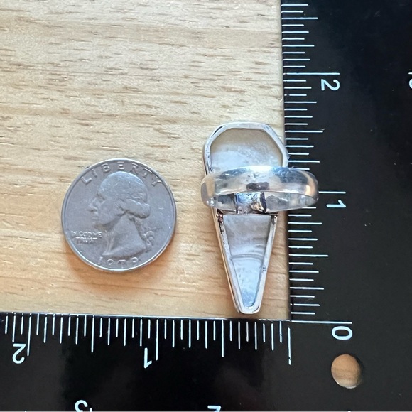 New Zebra Calcite Agate Stone Coffin Shaped Silver Overlay Ring Size 8 - Picture 8 of 8